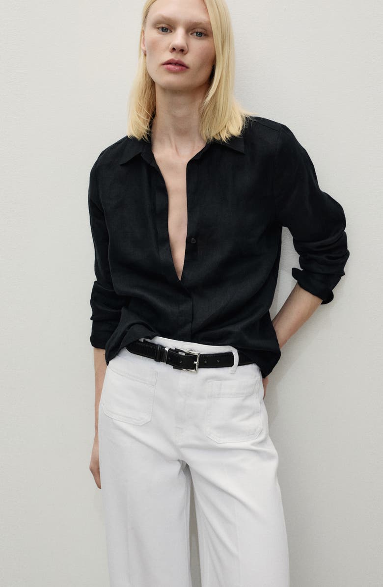 MANGO Patch Pocket High Waist Wide Leg Jeans, Alternate, color, White