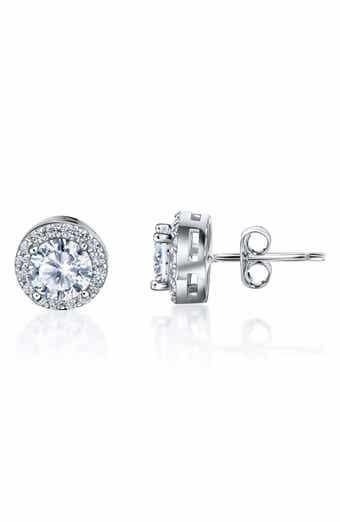 BEST SILVER Sterling Silver Brilliant Cubic Zirconia Halo Round Stud Earrings