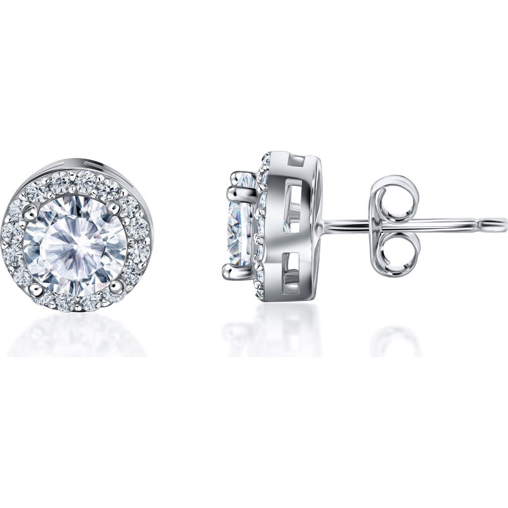 Best Silver Sterling Silver Brilliant Cubic Zirconia Halo Round Stud Earrings In Clear/silver