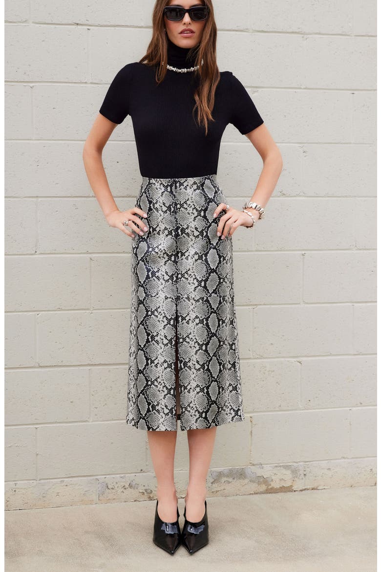 Kaia Snake Print Faux Leather Midi Skirt, Alternate, color, PRINT