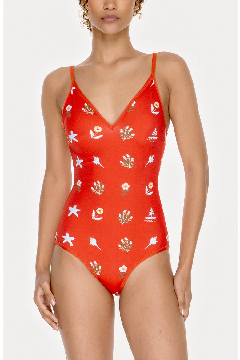 Red Coral Reversible V-Neck One-Piece Swimsuit, Alternate, color, Red