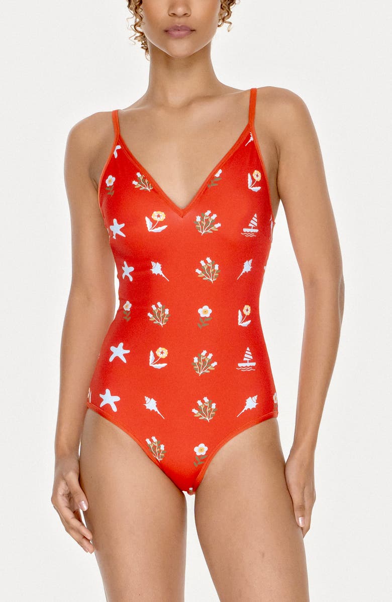 Jessie Zhao New York Red Coral Reversible V-Neck One-Piece Swimsuit, Alternate, color, Red