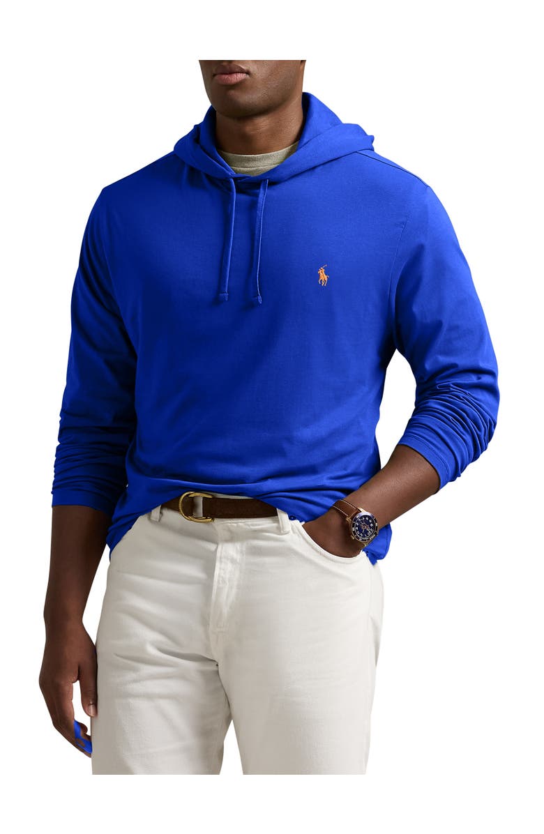 Polo Ralph Lauren Big & Tall Jersey Hooded Long-Sleeve T-Shirt, Main, color, Blue Saturn