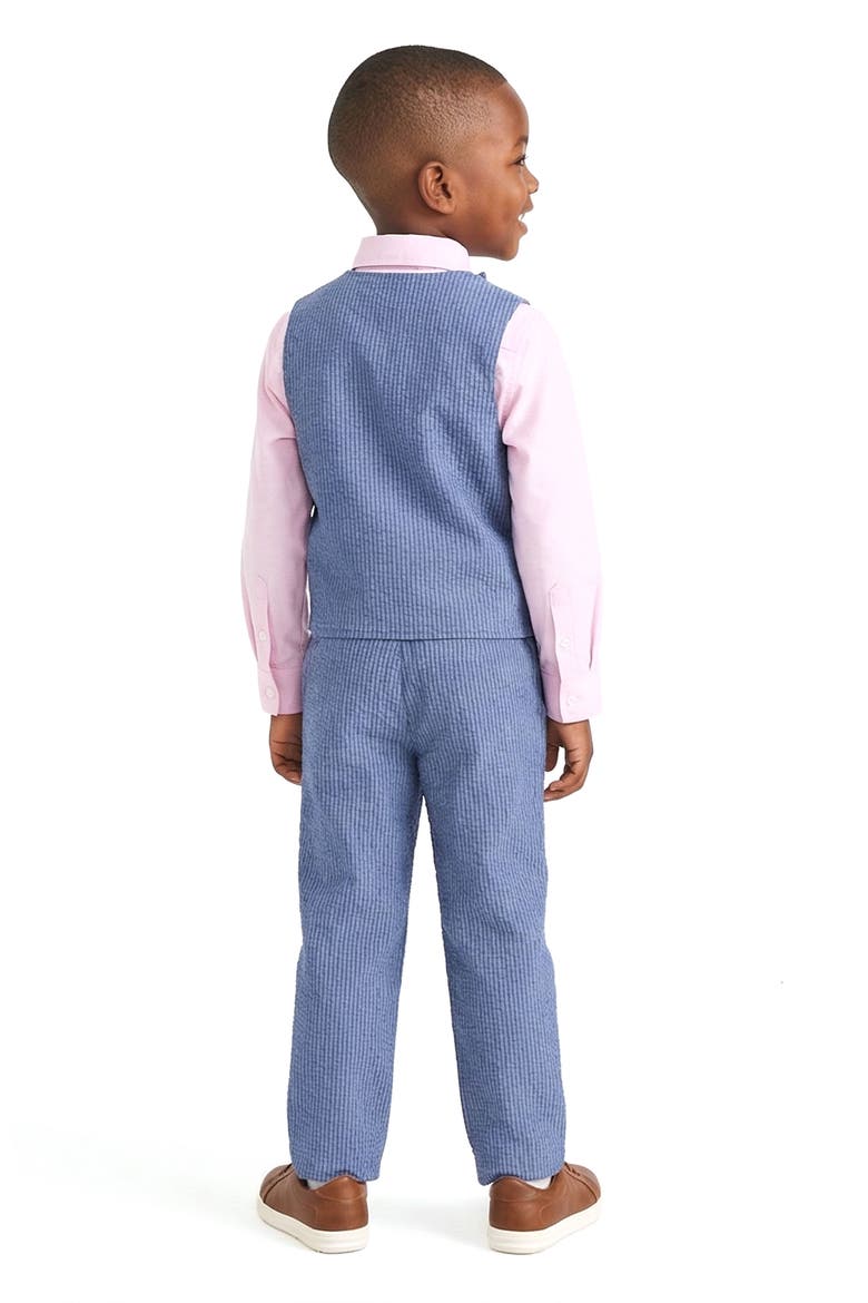 Kids' Vest, Button-Up Shirt, Pants & Bowtie Set, Alternate, color, BLUE SEERSUCKER