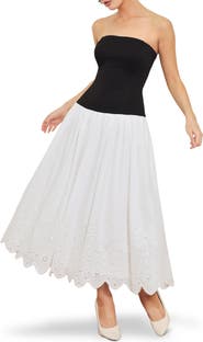 FREEMARKET Strapless Mixed Media Maxi Dress