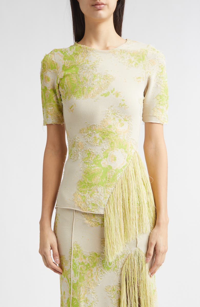 Erdem French Fray Short Sleeve Knit Top, Main, color, Chartreuse
