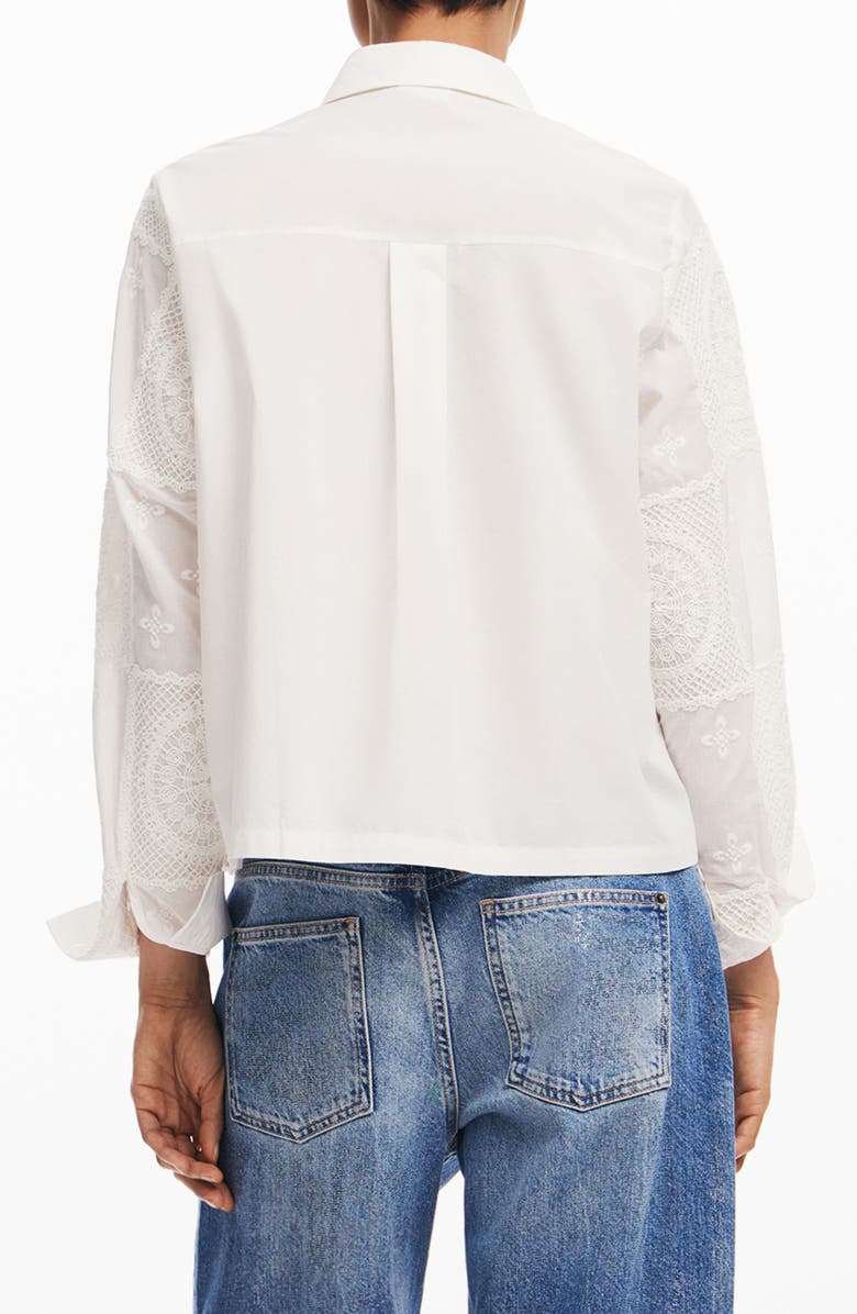 Desigual Sendai Embroidered Cotton Button-Up Shirt, Alternate, color, White