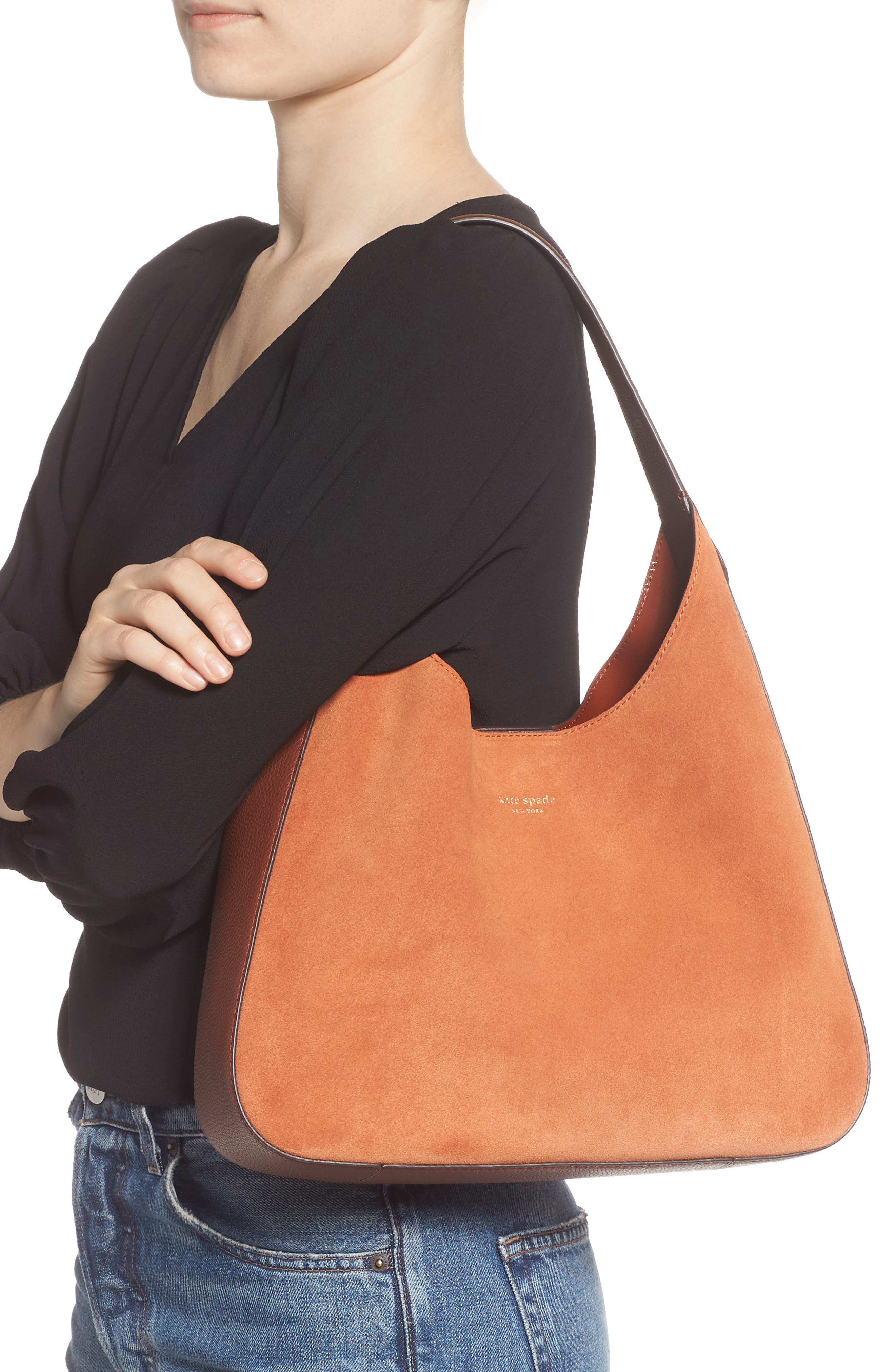 medium rita suede & leather hobo, Alternate, color, AMBER