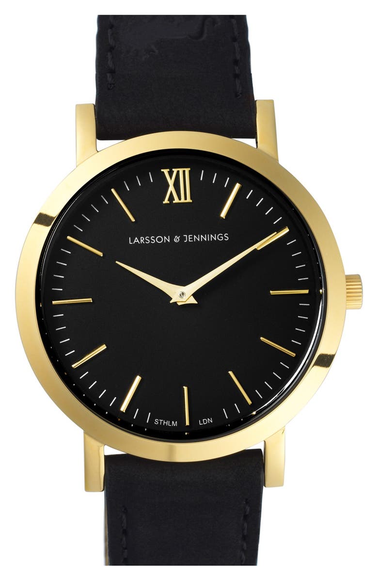 LARSSON & JENNINGS 'Lugano' Leather Strap Watch, 33mm, Main, color, 