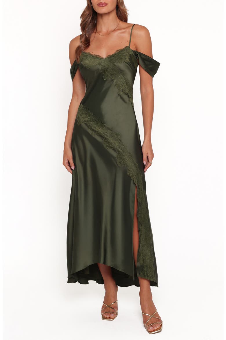 Millen Lace Trim Cold Shoulder Maxi Dress, Main, color, OLIVE GREEN