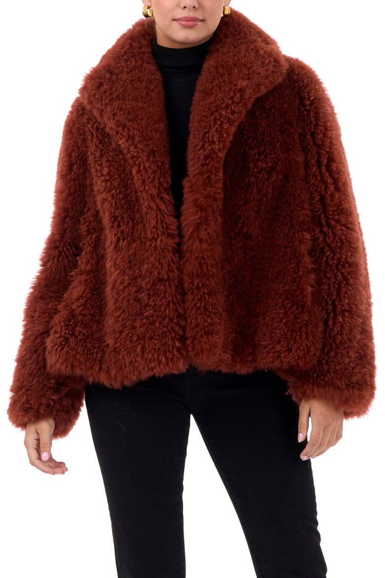 Genuine Shearling Jacket with Detachable Belt, Main, color, CARAMEL