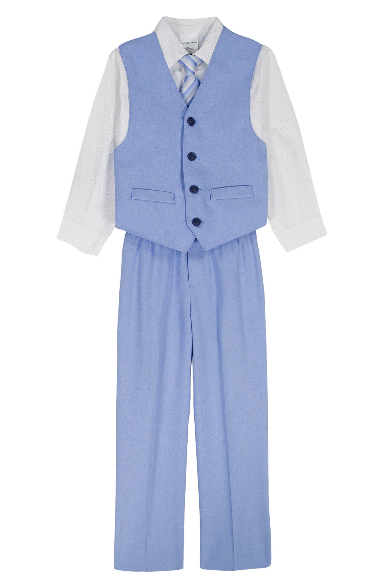 VAN HEUSEN Kids' Polka Dot Button-Up Shirt, Vest, Pants & Stripe Tie Set