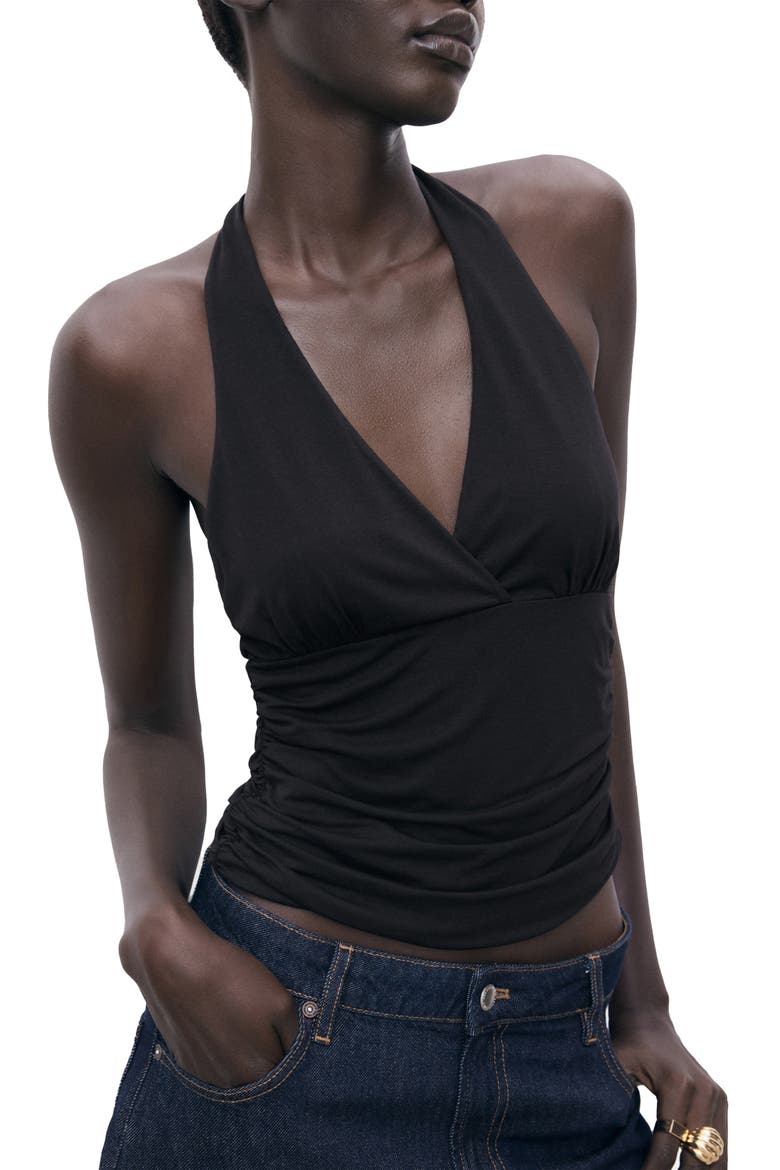 V-Neck Halter Top, Main, color, BLACK