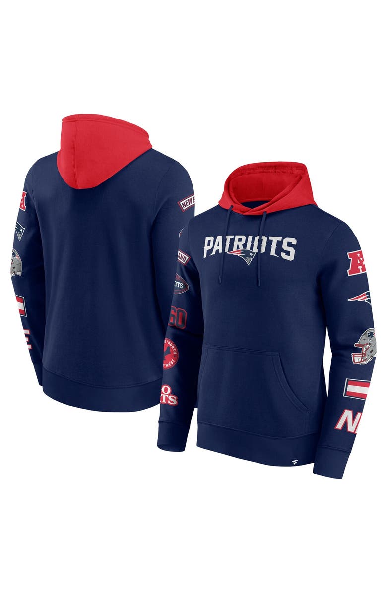 FANATICS Men's Fanatics  Navy/Red New England Patriots Patched Out Pullover Hoodie, Alternate, color, Navy