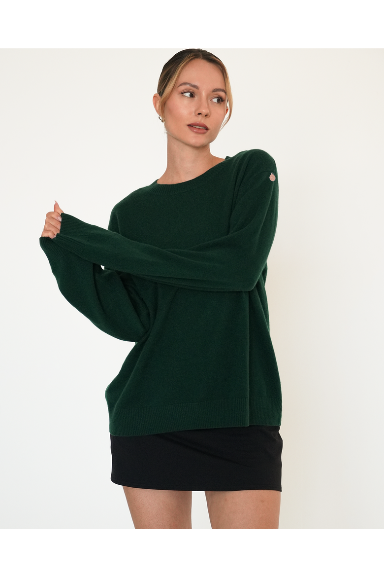 Beau Oversized Crewneck Cashmere Sweater, Alternate, color, Hunter Green