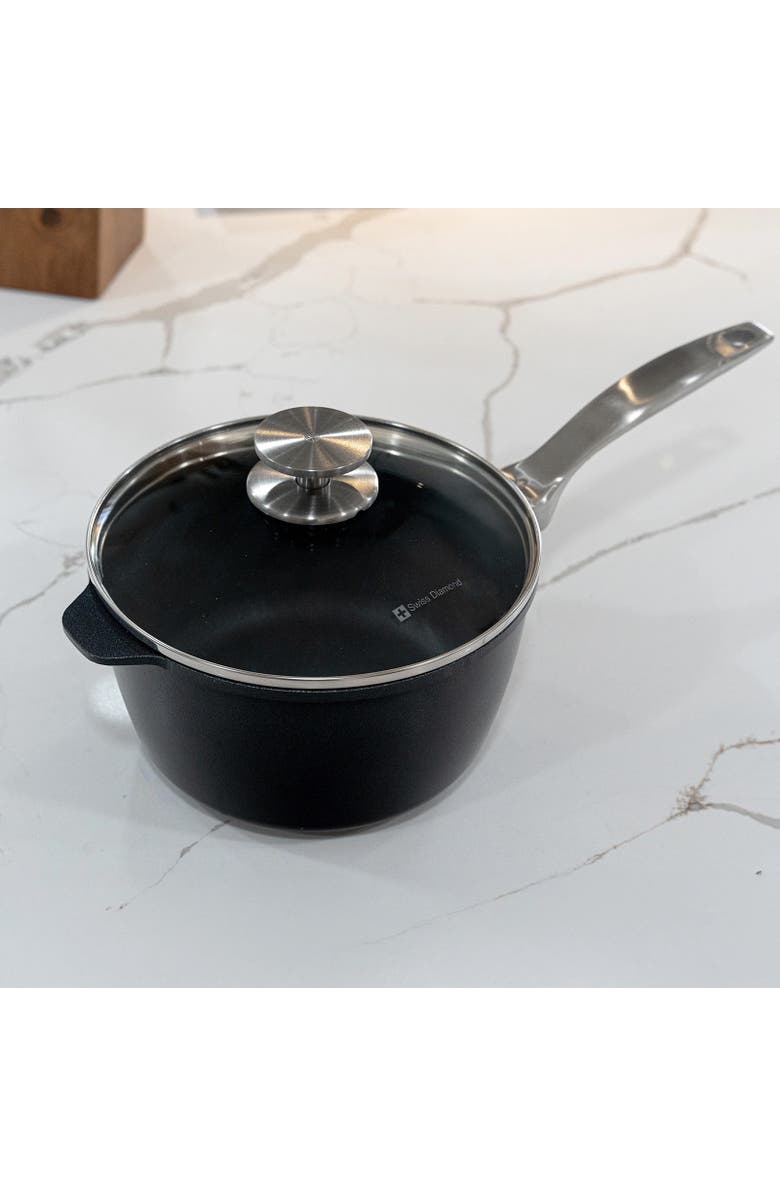 Swiss Diamond CHD Nonstick Saucepan with Glass Lid, 3.2 qt, Alternate, color, Black