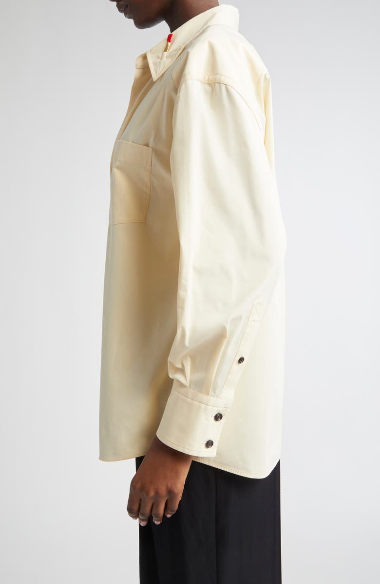 Bottega Veneta Match Detail Cotton & Silk Button-Up Shirt, Alternate, color, 7098 Parchment