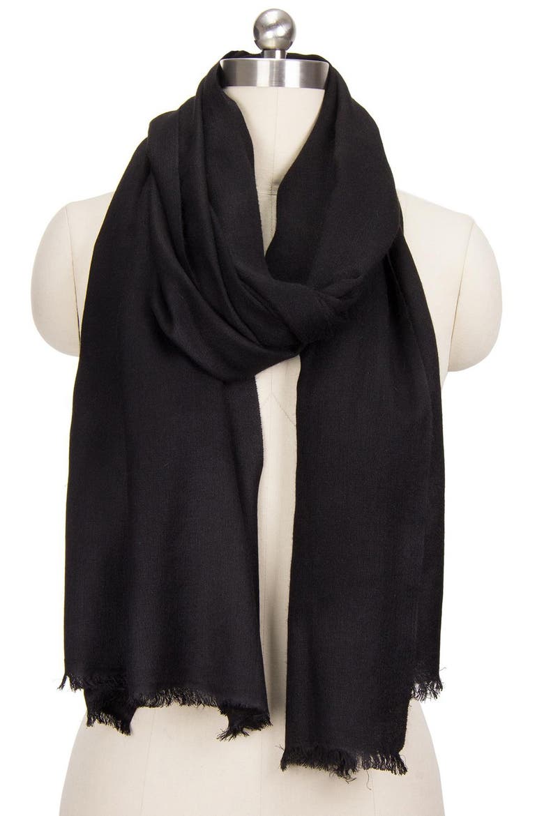 Cashmere Silk Eyelash Fringe Scarf, Main, color, BLACK