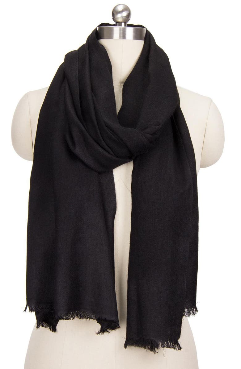 SAACHI Cashmere Silk Eyelash Fringe Scarf, Main, color, Black