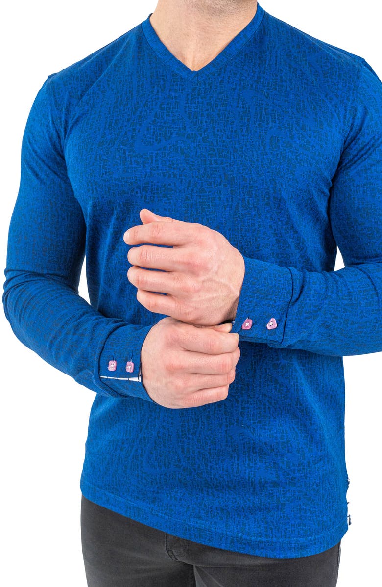 Maceoo Edison Solid V-Neck Cotton Sweater, Alternate, color, Blue