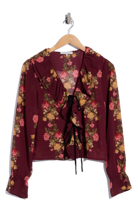 Floral Ruffle Top with Front Ties