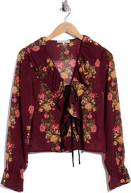 WAYF Floral Ruffle Top with Front Ties