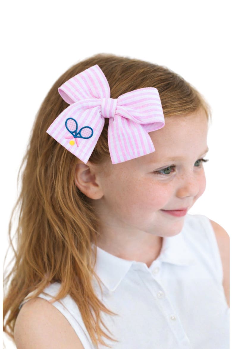 Tennis Rackets Seersucker Hair Bow, Alternate, color, Pink