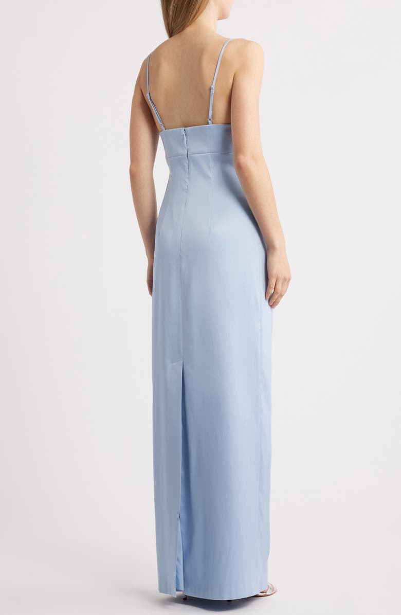 Sachin & Babi Pryce Crystal Strap Detail Vertical Stretch Mikado Column Gown, Alternate, color, Glacial Blue