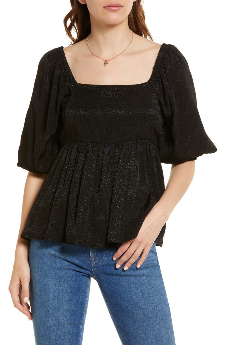 Treasure & Bond Square Neck Puff Sleeve High-Low Blouse, Main, color,