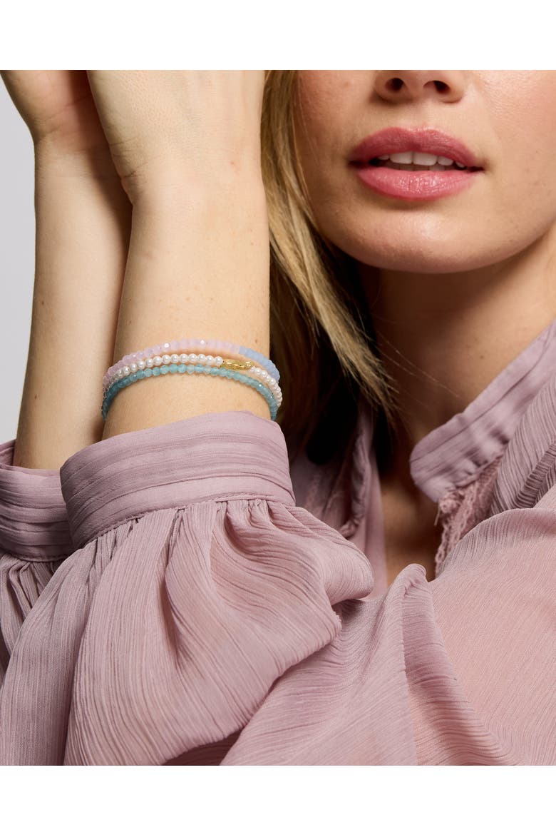 Waterproof Layered Beaded Bracelet, Alternate, color, Gold