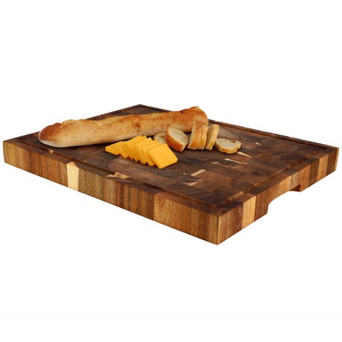 17 x 13 Inch Acacia Wood Butcher Block Carving and Cutting Serving Board with Juice Groove