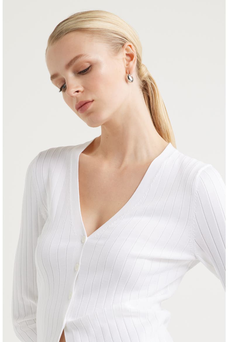 Fitted V-Neck Rib Cardigan, Alternate, color, WHITE