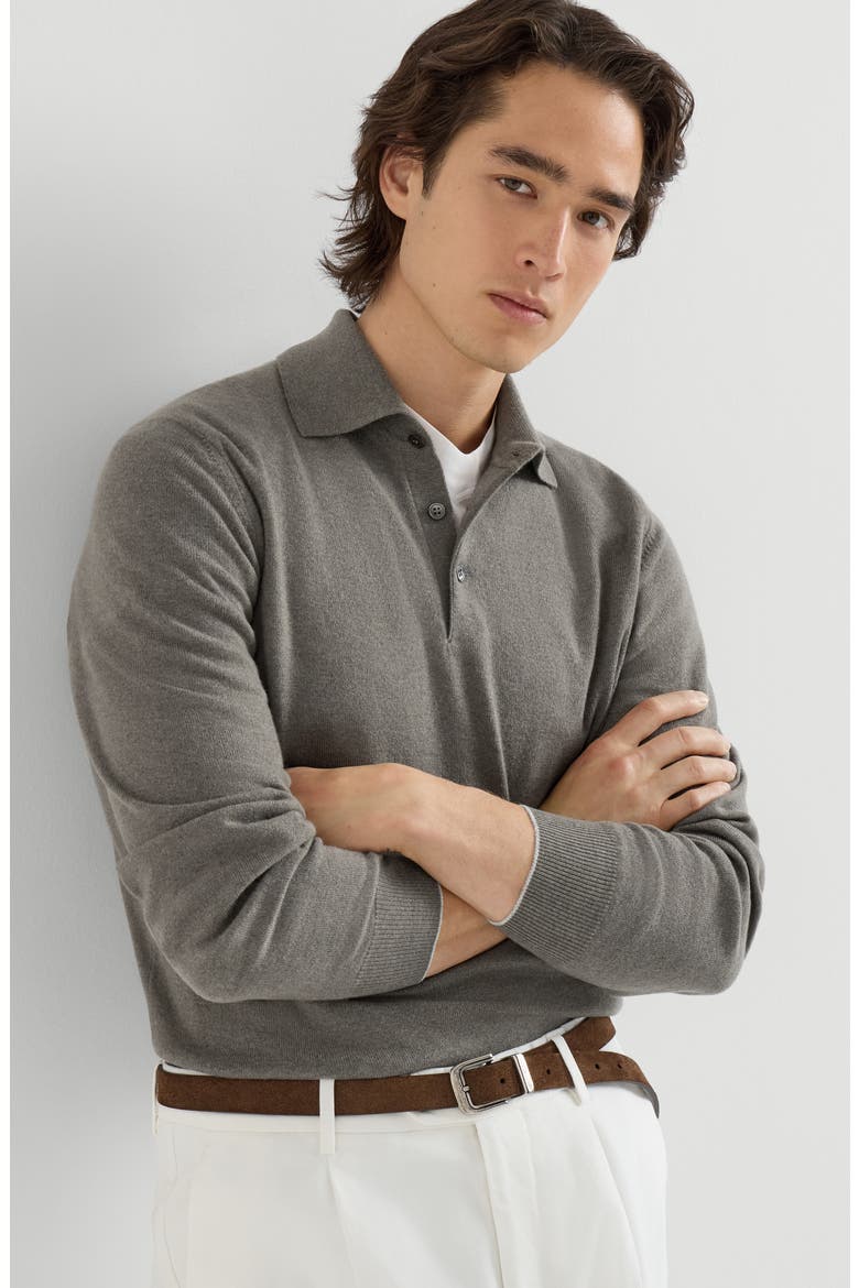 Cashmere knit polo shirt, Alternate, color, Military
