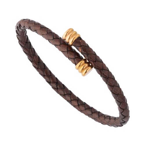 Link Up Flexible Braided Leather Bracelet With Stainless Steel End Caps In Burgundy