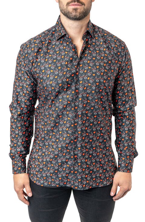 Fibonacci Skull Heart Contemporary Fit Button-Up Shirt
