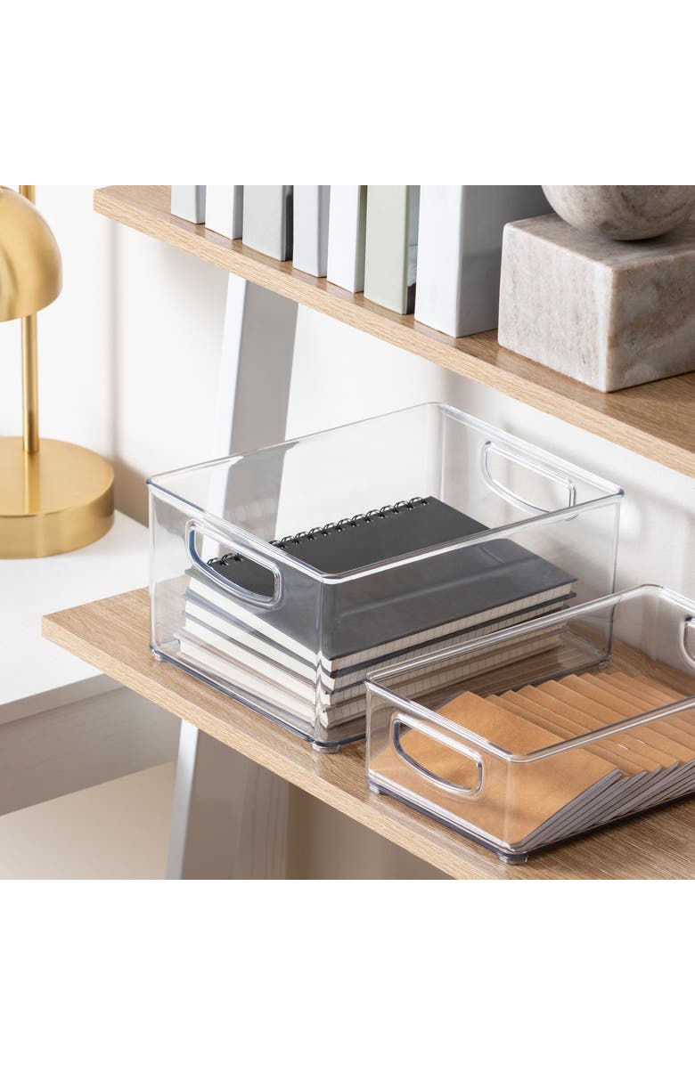 Linus Plastic Stackable Pantry Bin with Handles, Set of 4, Clear, Made in USA, Alternate, color, White