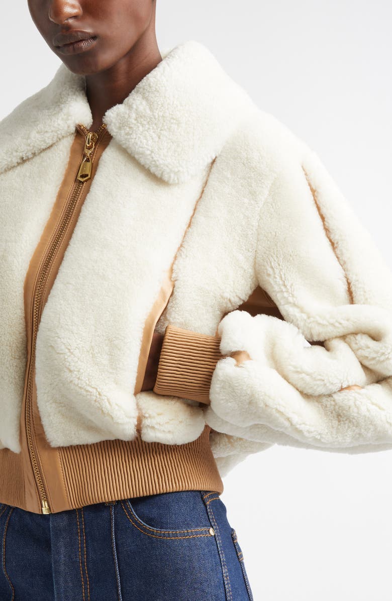 Zimmermann Hypnotic Genuine Shearling Bomber Jacket, Alternate, color, Cream