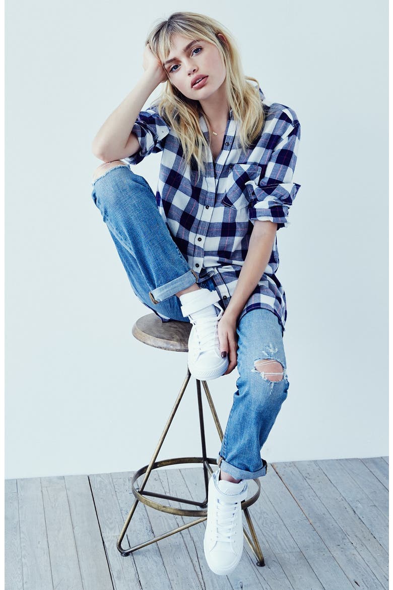 Girlfriend Jeans, Alternate, color, MYSTIC BLUE DISTRESSED