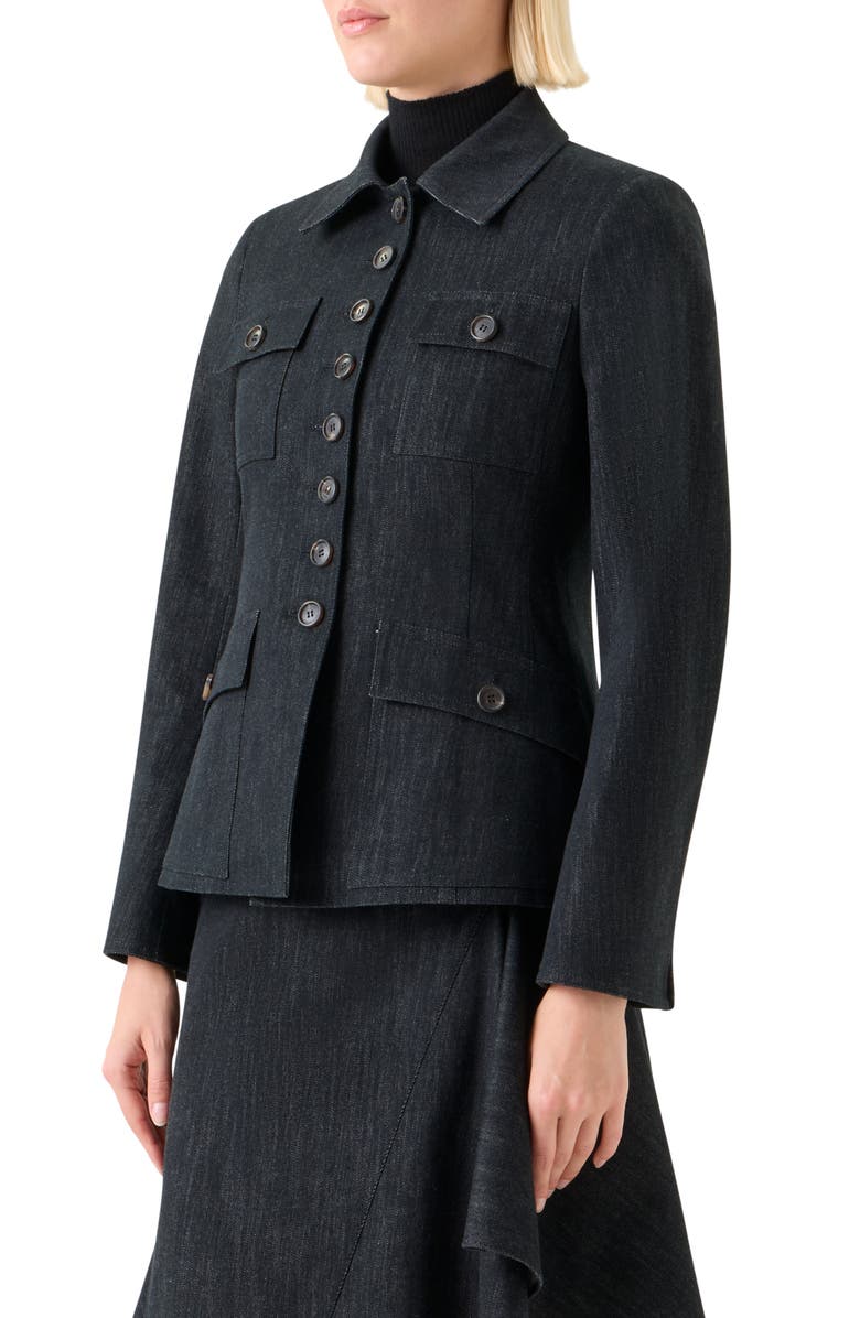 Akris Denim Shirt Jacket, Alternate, color, Black Denim