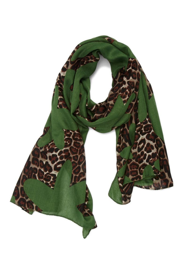 'Leopard Flower' Scarf, Main, color, GREEN