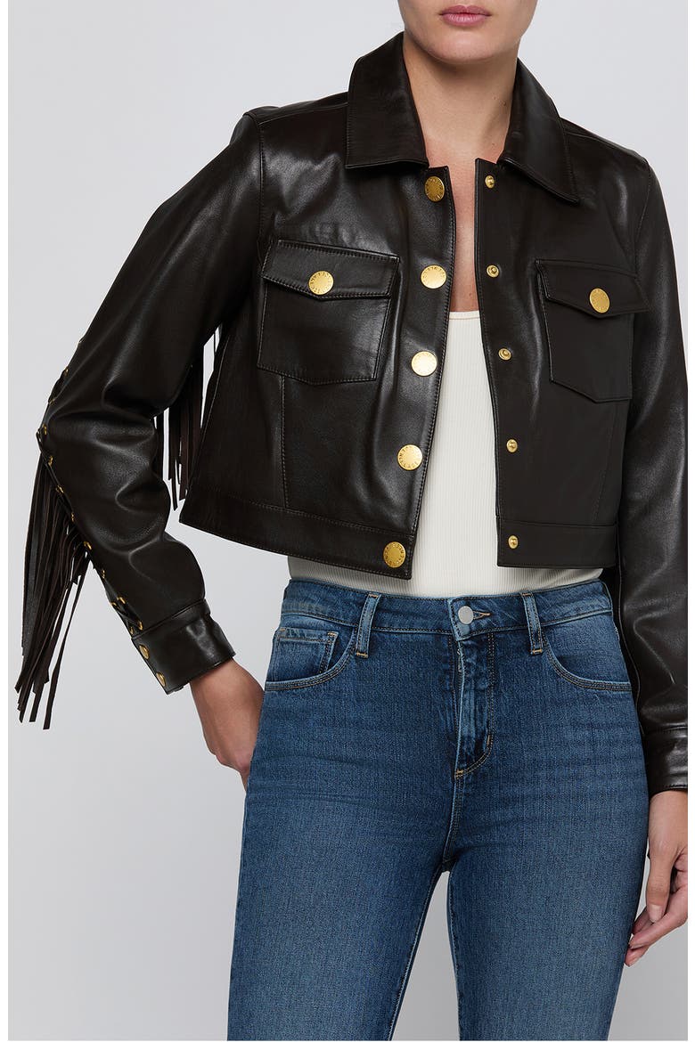 Luci Fringe Leather Jacket, Main, color, COFFEE BEAN