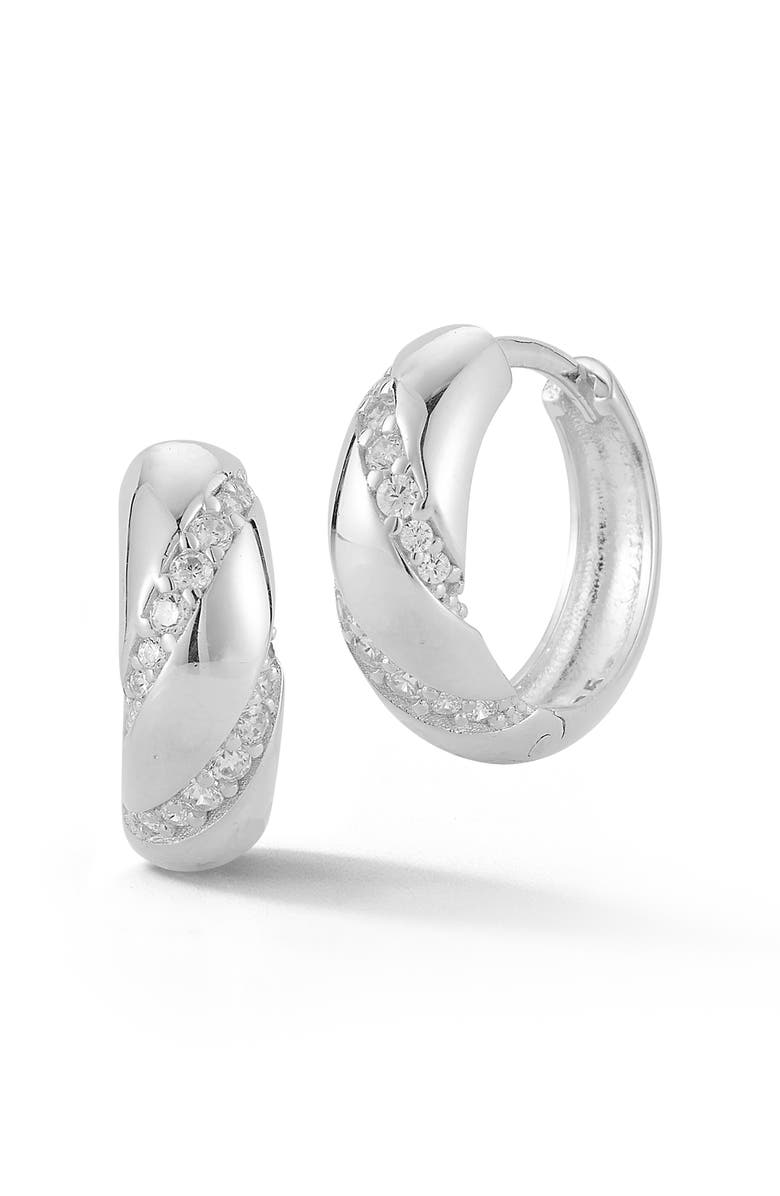 SPHERA MILANO Sterling Silver Cubic Zirconia Huggie Hoop Earrings, Main, color, 