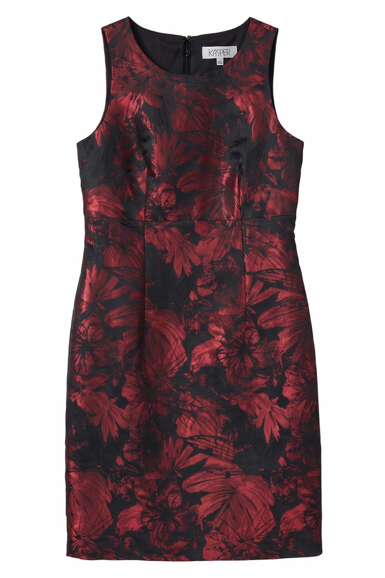 Empire Seam Sheath Dress, Alternate, color, FIRE RED/ BLACK
