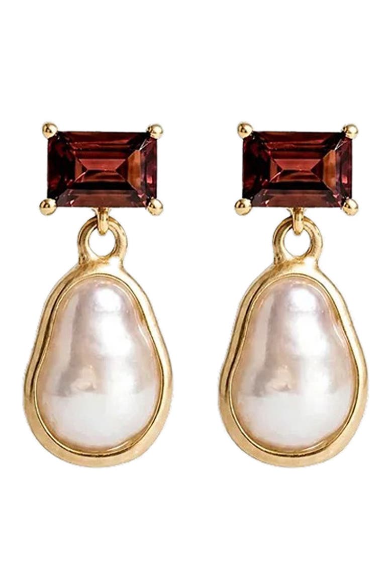 Spellbound Molten Garnet & Cultured Freshwater Pearl Drop Earrings, Main, color, METALLIC GOLD
