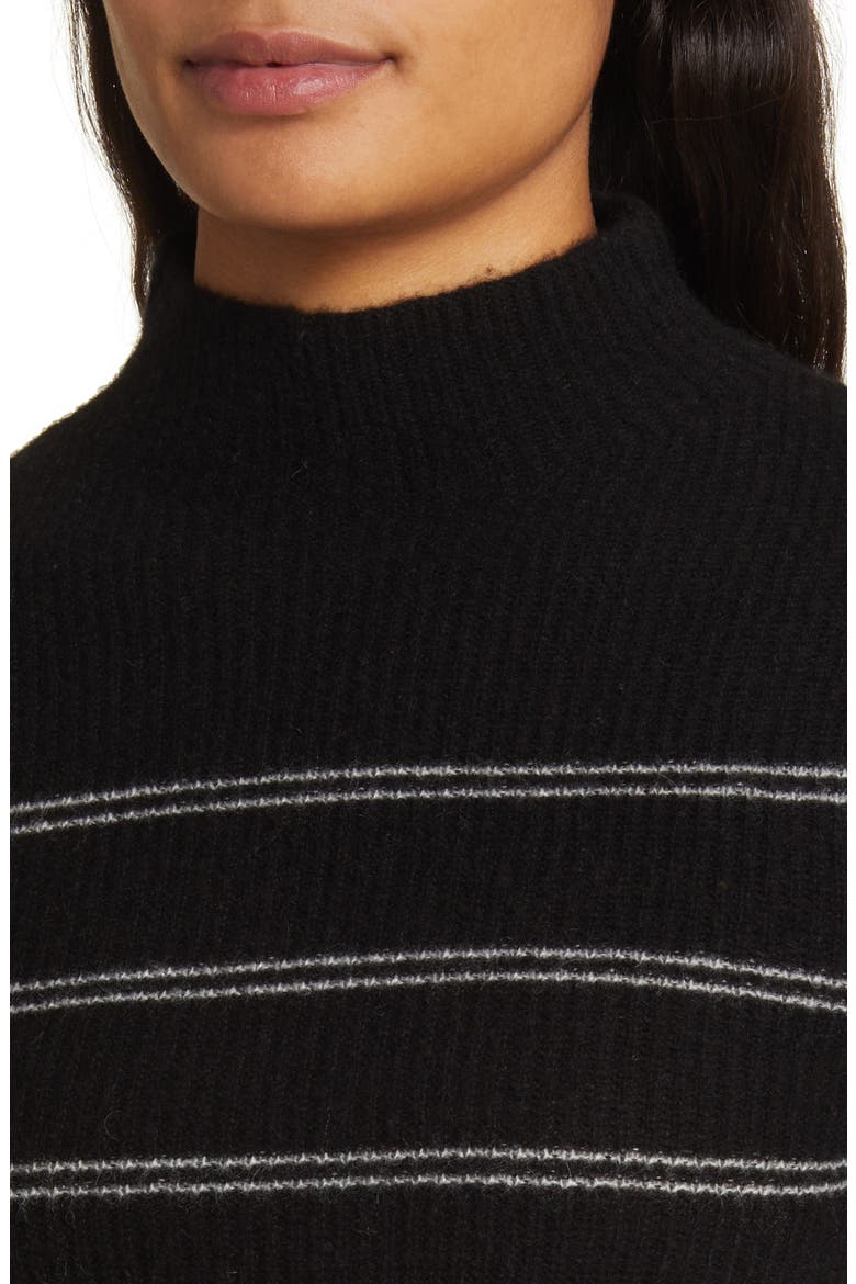Rib Stripe Mock Neck Cashmere Sweater, Alternate, color, BLACK/ FROST WHITE