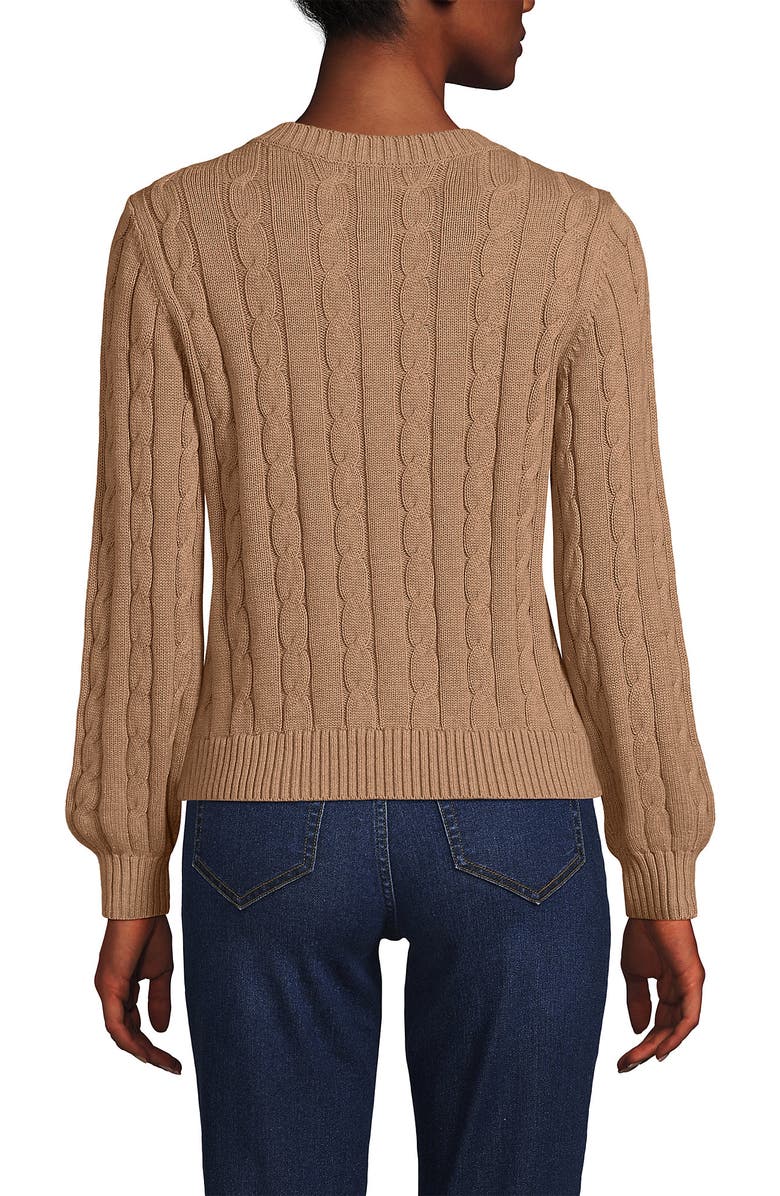 Lands' End Drifter Classic Cable Crew Neck Cardigan Sweater, Alternate, color, Vicuna Heather