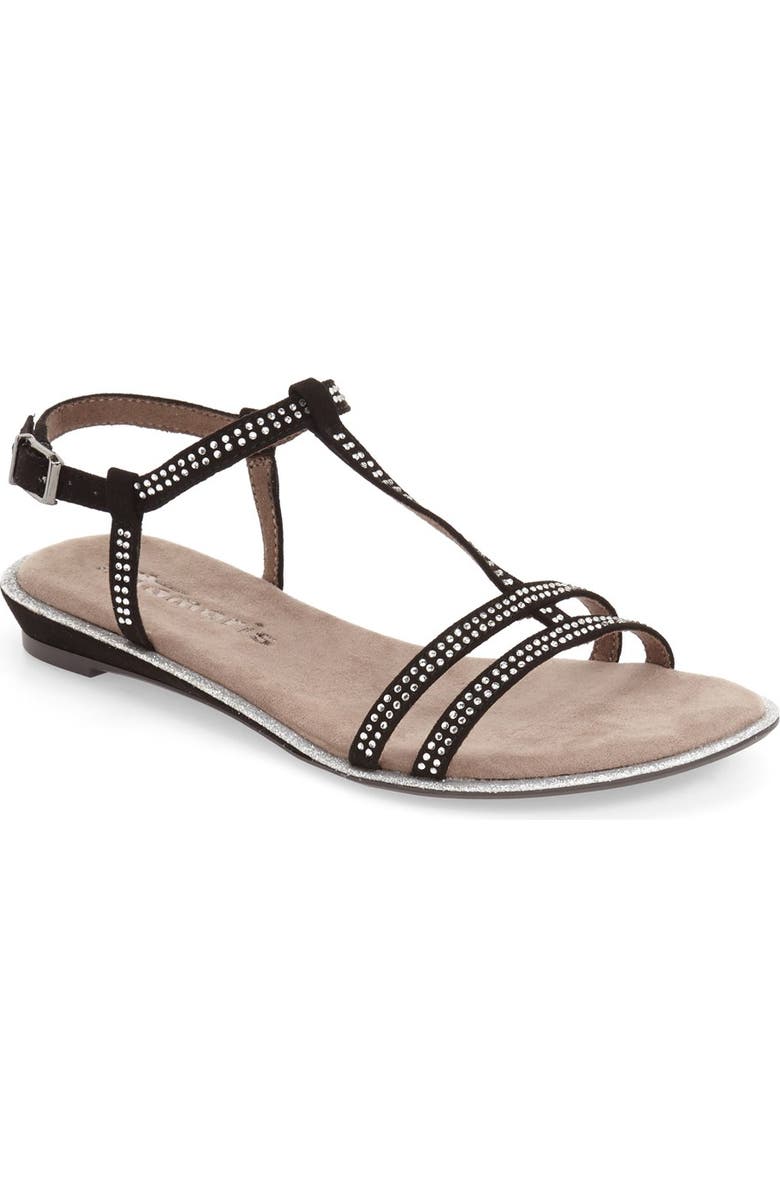 Tamaris 'Ilay' Embellished T-Strap Sandal, Main, color,