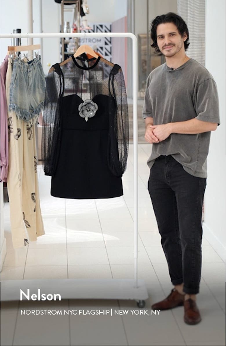 Yvonne Diamante Rosette Long Sleeve Mixed Media Dress, sales video thumbnail