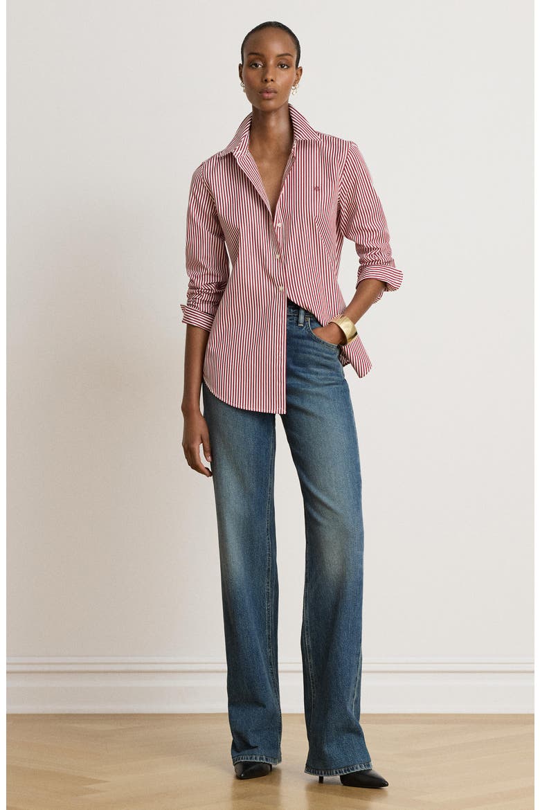 Stripe Cotton Button-Up Shirt, Alternate, color, RED/ WHITE