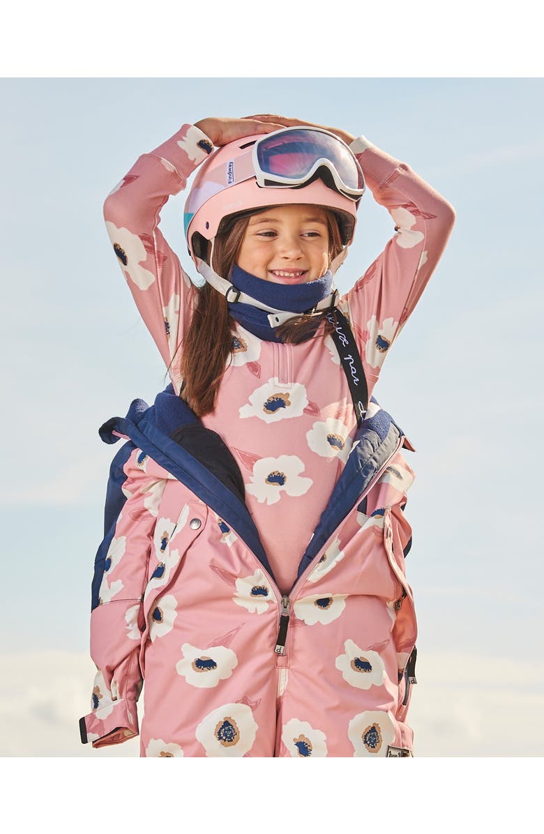 Deux par Deux Little Girl's Two Piece Thermal Underwear Set Pink Printed Off White Flowers, Alternate, color, 